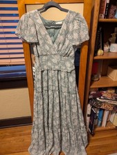 Altar'd State Women's Small Floral Maxi Dress Sage Green Tiered Flutter Sleeve