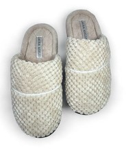 Laura Ashley Womens Slippers Memory Foam Plush Beige Rugged Sole Small 5-6