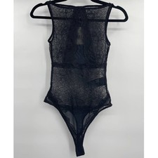 Guess Jet Black Lace Mesh Sleeveless Bodysuit Sleeveless Top NEW XS