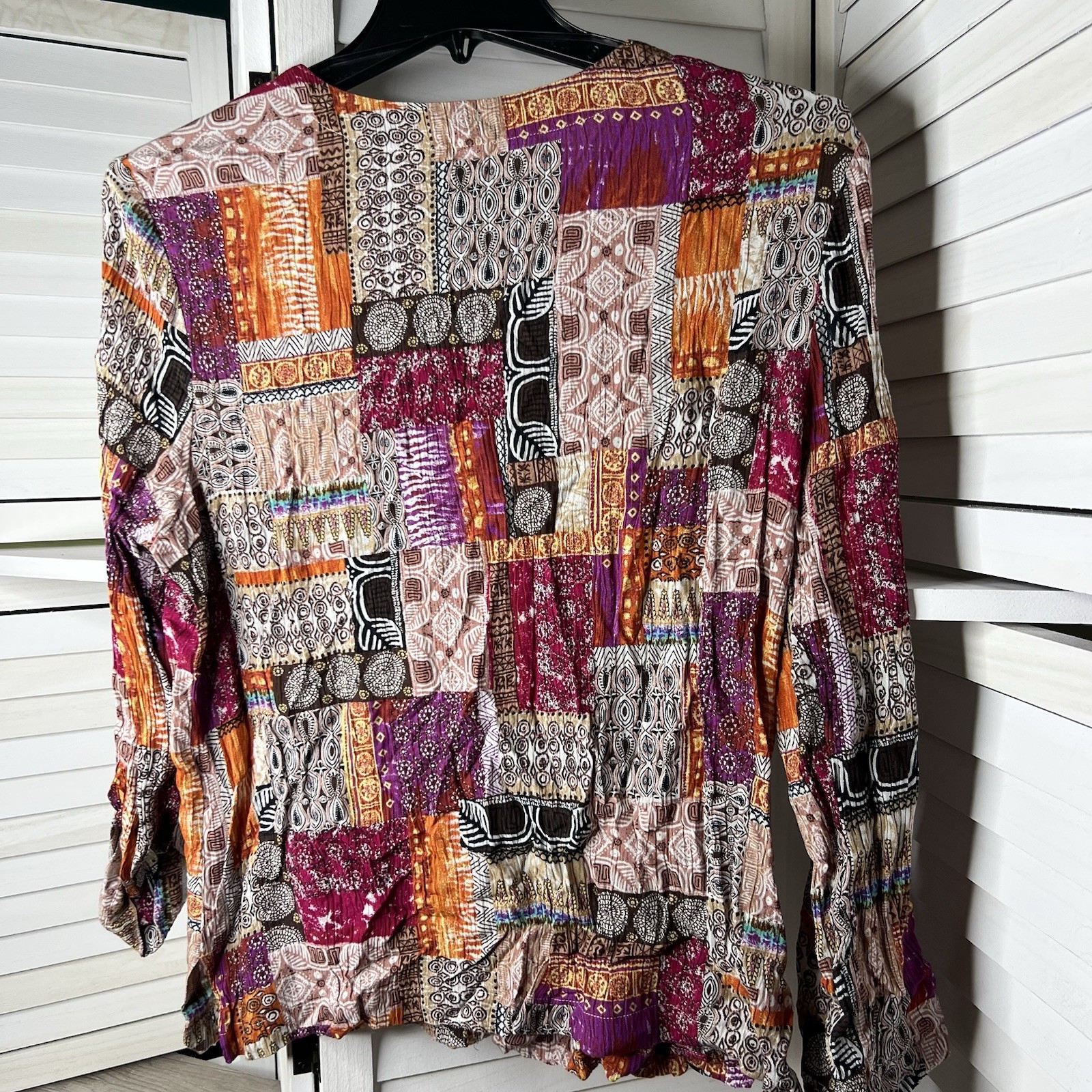Islander Crinkle Rayon Patchwork Button Down Top … - image 5