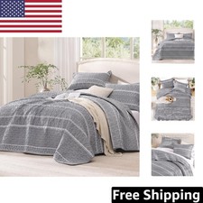 Stylish Grey Queen Quilt Set - Lightweight Bohemian Bedding for All Seasons