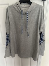 St. John’s Bay Active Women’s SS Large Gray Blue Long Sleeve Hoodie Embroidery