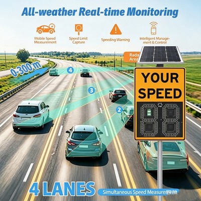 Radar Feedback Sign 24''x35''Solar Powered Your Speed LED Radar Speed Display Sign