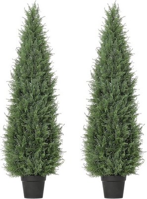 GARVEE 2-Pack Artificial Cedar Spiral Topiary Trees, UV Resistant Fake Plants