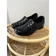 Clarks Gael Feline Black Croc Loafers Womens Sz 6.5M