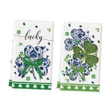 Chinoiserie Clover Shamrock St.Patrick's Day Kitchen Dish Towels, 18x26 Inch