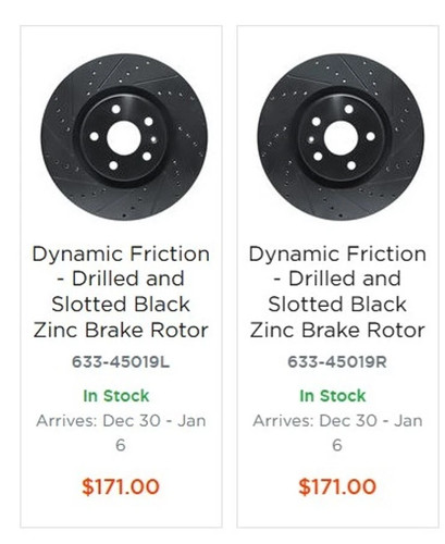 L&R Dynamic Friction 63345019L / 63345019R Brake Rotor Drilled And Slotted Black - 第 9/9 張圖片