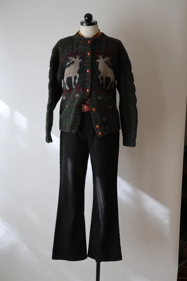 Cárdigan grueso suéter de lana de reno verde Navidad Woolrich años 90 para mujer S M Foto 2 de 4