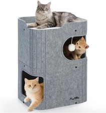 Made4Pets Cat House Indoor Use 2-Storey Cube Bed Cave Covered Hideaway Condo W/