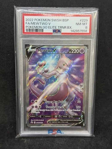 2022 Pokemon SWSH Pokemon Go Mewtwo V #229 Full Art  Etb BSP Promo PSA 8