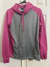 Nike Therma-FIT Pullover Hoodie Gray Pink Colorblock Logo Women's Size S