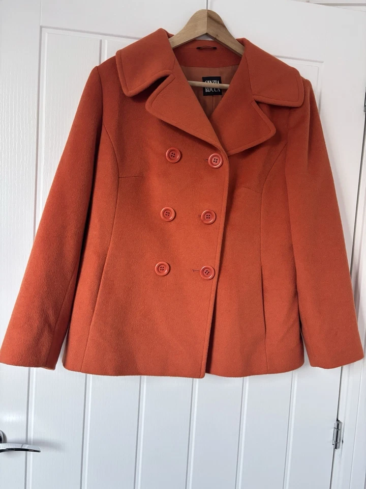 Cinzia Rocca Orange Angora Wool Double Breast Short Jacket Coat Pockets L 16 - Image 3 of 4