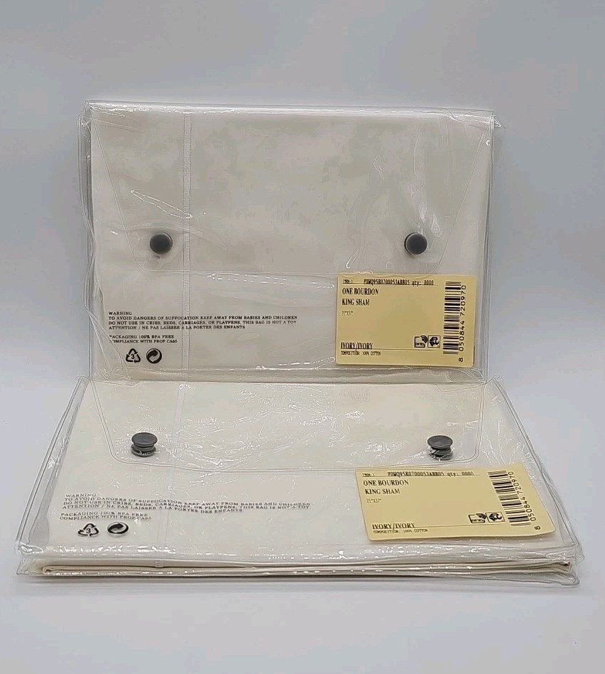 SET OF 2 PILLOW SHAMS  FRETTE ONE BOURDON KING SIZE SHAMS NEW Ivory