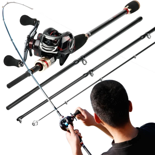 Casting Rod & Baitcaster Reel Fishing COMBO Carbon Fast Travel Pole Cana  Carrete