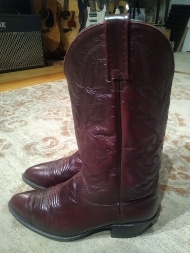 DAN POST MILWAUKEE BLACK CHERRY LEATHER ROUND TOE COWBOY BOOTS #112R MEN'S 9.5D - Picture 3 of 12