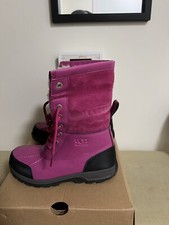 Ugg Kids Pink Leather Fur Lined Lace Up Boots Size 3 US Butte II CWR