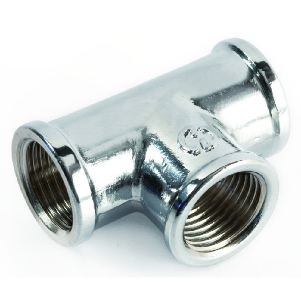 Raccordo per Tubi in Ottone a T 1/2" Filetto Femmina Cromo Raccordo 3 Vie TEE