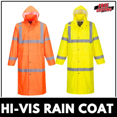 PORTWEST Hi Vis Regenjacke wasserdicht Warnschutz langer Mantel H445 UK Ware