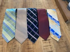 Michael Kors Necktie Silk Ties Plaid Blue, Green, Gold, Black Geometric Lot 5 