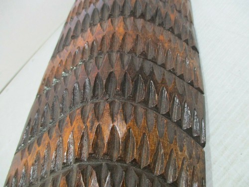 Primitive African Asian Carved Wooden Mask Wall Hanger Brown / Green 32" x 5.5" - Picture 12 of 12