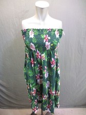 Winnie Fashion One Size Womens Green Floral Summer Strapless Dress 7W-635