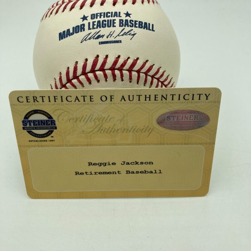 Reggie Jackson Jersey Retirement #44 8-14-93 5-22-04 Signed Baseball Steiner - Picture 8 of 8