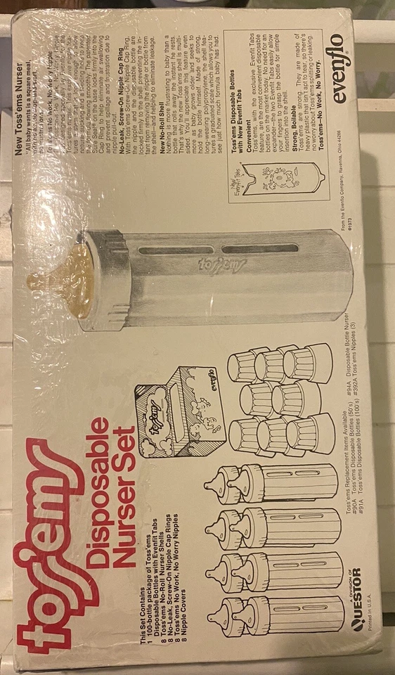 Vtg Evenflo Disposable Toss'ems Baby Bottles 1973 DropIn Nurser Kit Sealed RARE - Image 2 of 4