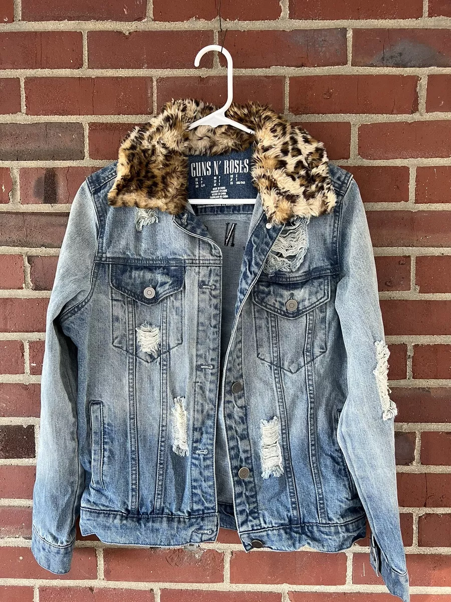 Distressed denim jacket with fur sale