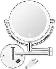 Wall Mounted Lighted Makeup Mirror with Magnification, 8-Inch 1X/10X Wall Mount