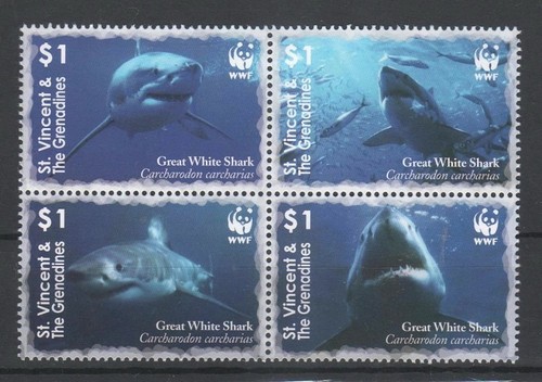 San Vicente 2006 MNH 4v Negro, WWF Gran Tiburón Blanco Pez Vida Marina