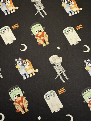 DISNEY HALLOWEEN BLUEY & BINGO ON BLACK BY SPRINGS CARTOON COTTON FABRIC 1/2 YD