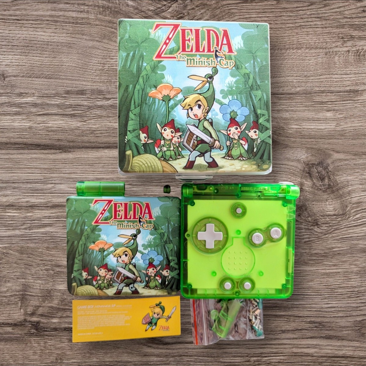 Nintendo Game Boy Advance SP Zelda Minish Cap Shell And Custom Box