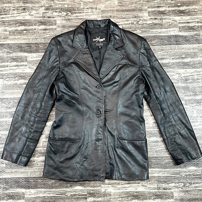 Wilsons Maxima Womens sz XL Black Leather Jacket Lined Button