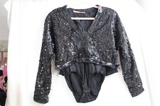 Women's Black Sequined Long Sleeve Giorgio Sanangelo Size 8 Snap Full Leotard