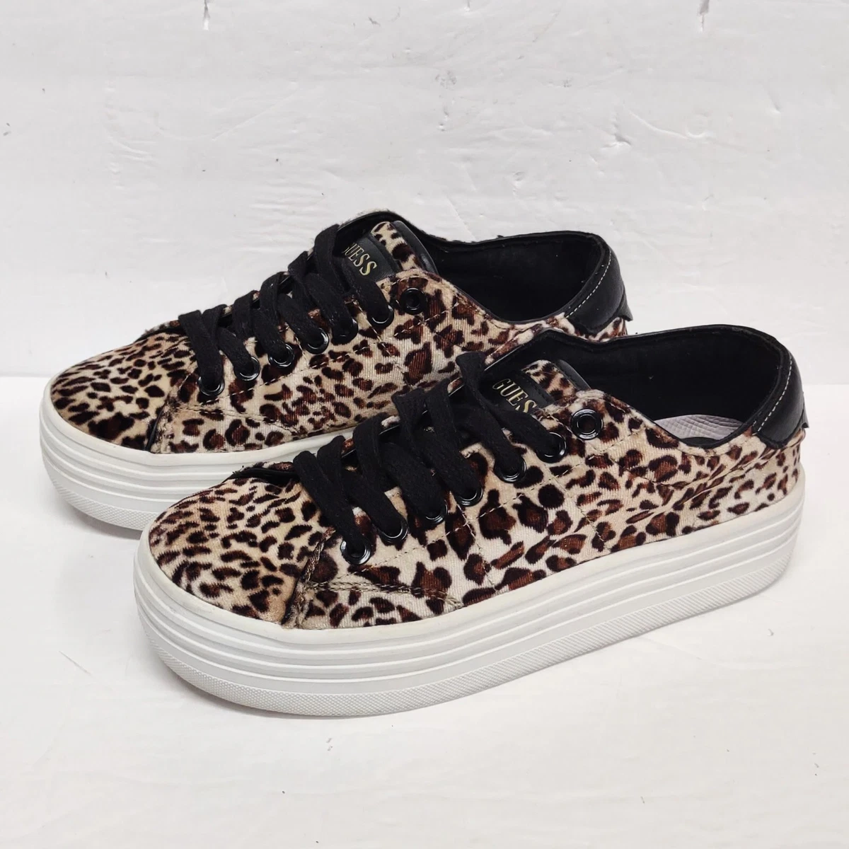Guess Alexea Womens Size 5.5 Platform Fashion Sneakers Leopard Print Shoes