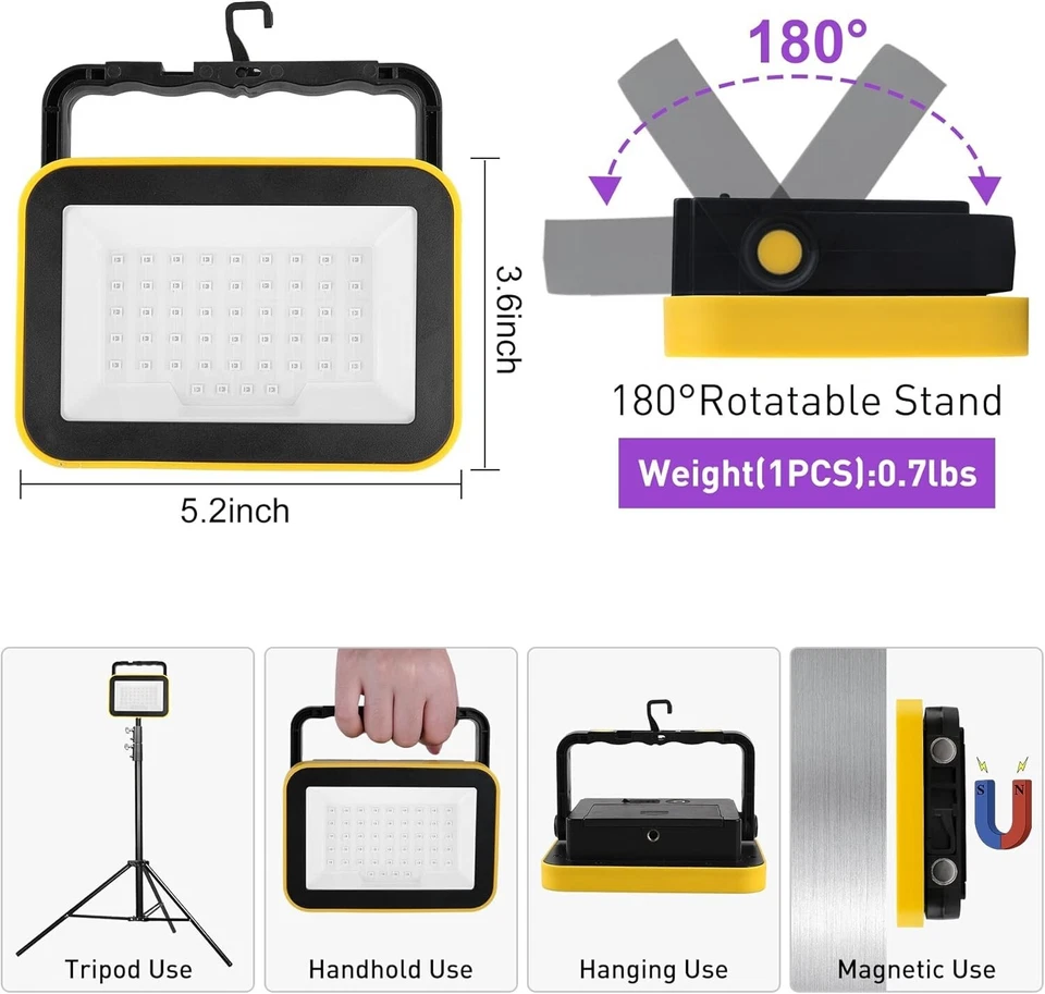 2PCS LED Work Light Portable UV Black Light Rechargeable USB Party Stage Light - Image 2 of 4