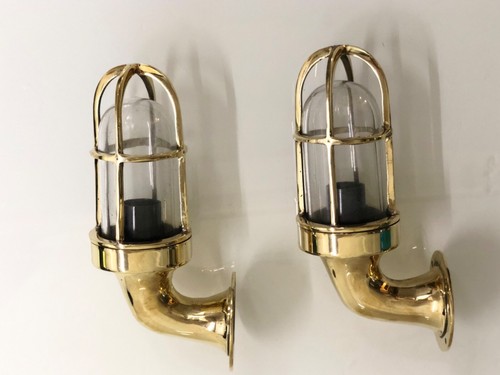 INDOOR MARINE BRASS WALL SCONCE SWAN NECK PASSAGEWAY HALLWAY BULKHEAD LIGHT - Picture 7 of 12