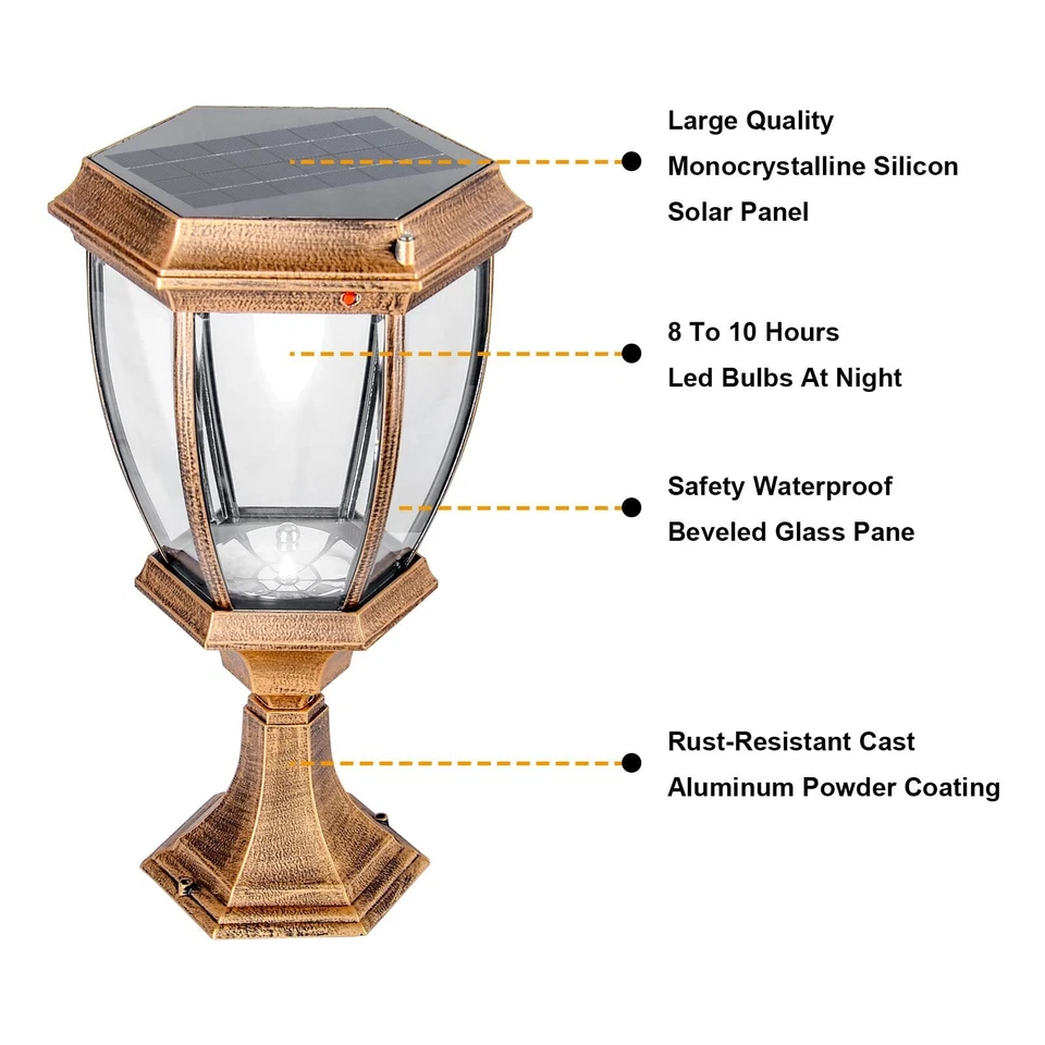 Kendal Large Bronze Solar Powered LED Light Lamp Safe & Water Resistant Outdoor - Image 3 of 4
