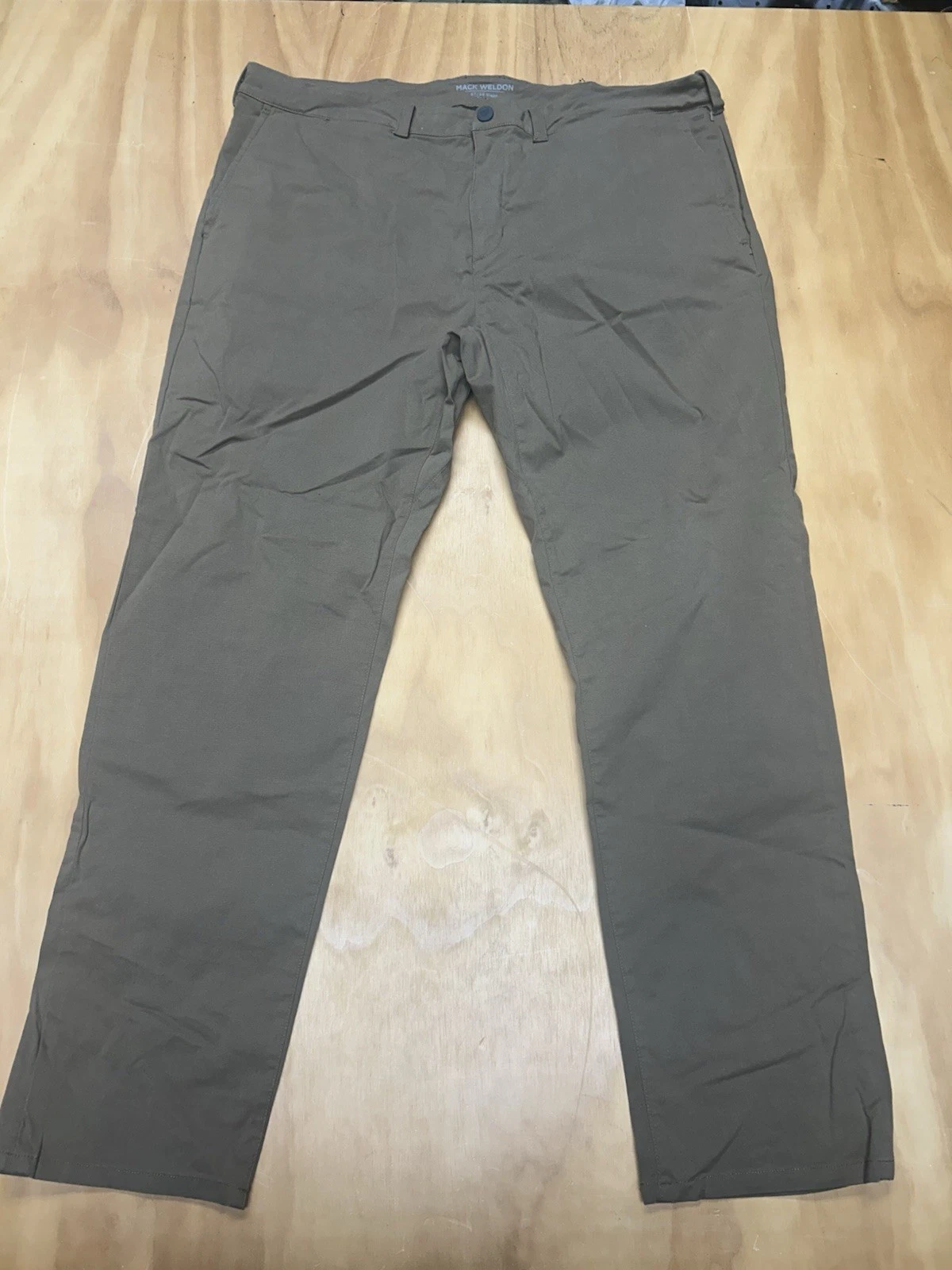 Mack Weldon Pants Mens 38x32 Khaki Stretch Dress Chino Performance Casual Zip