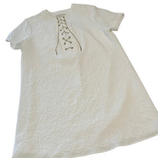 Michael Kors White Textured Gold Chain Lace Up Midi Shift Dress Size Large