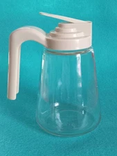 Vintage Gemco Glass Sugar Syrup Cream Dispenser Pitcher Beige Plastic Lid EUC