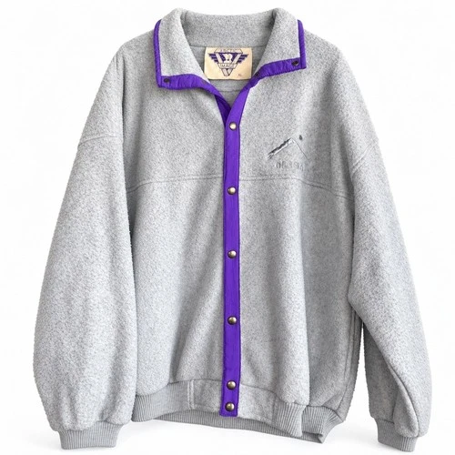 Arctic Image Fleece Jacket Mens XL Grey Good Vintage Alaska Snap Mock Neck USA - product listing photo