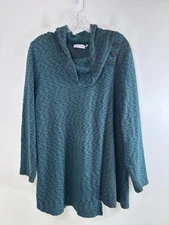 Habitat Sweater Tunic Women’s Cowl Neck Medium Black/Teal Asymmetrical Hem