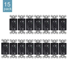 15× 15A/125V GFCI Outlet Black WR TR LED Light & Decor Plate Included for Home