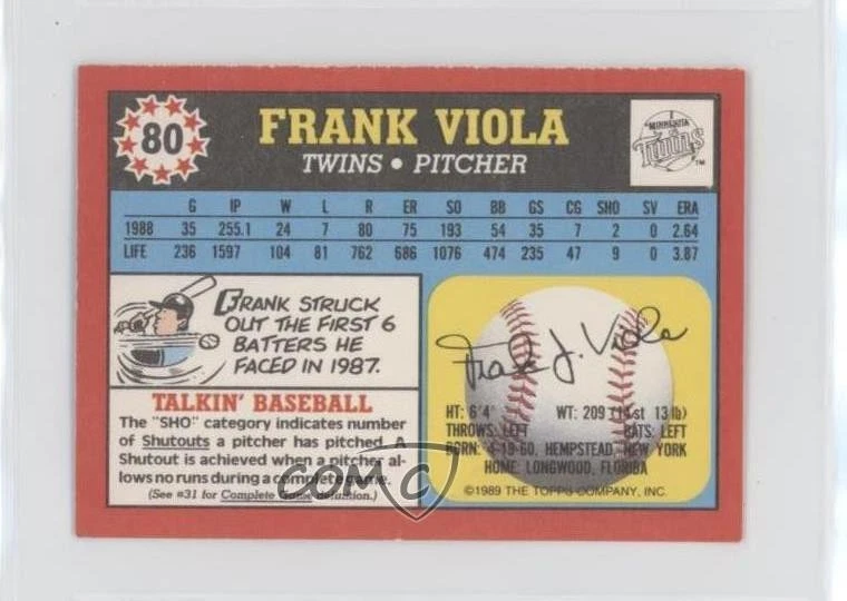 1989 Topps United Kingdom Minis Frank Viola #80 - Image 2 of 2