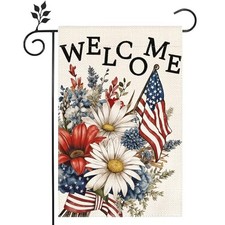 Welcome Patriotic Flowers 250 anniversary usa flag God Bless 4th of July White