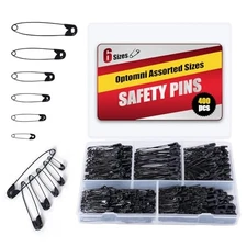  Safety Pins - 400 Pack, 6 Assorted Sizes (0.75"-2.17"), Strong Black Nickel 