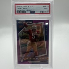 2021 Panini Rookies Stars TREY LANCE AIRBORNE Purple /35 RC/ROOKIE 49ERS PSA 9
