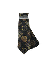 Stacy Adams Men's Tie Hanky Set Black Gold Plaids Checks 100 Microfiber 3.25"