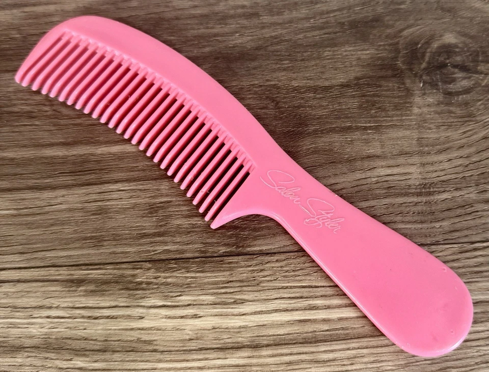 Peine de bolsillo de dientes anchos desenredante vintage de los años 80 utilería retro salón styler rosa Foto 3 de 4
